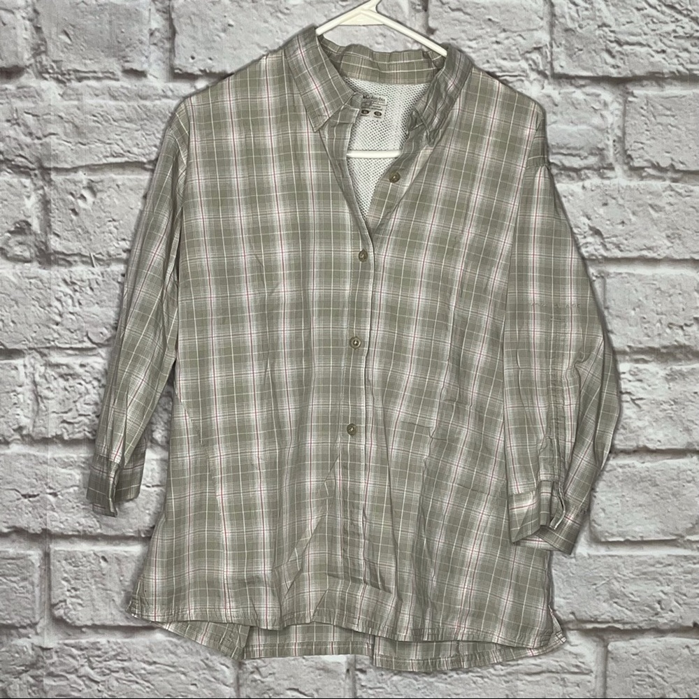 Columbia‎ Performance Fishing Gear Plaid Beige Button Top Size XL
